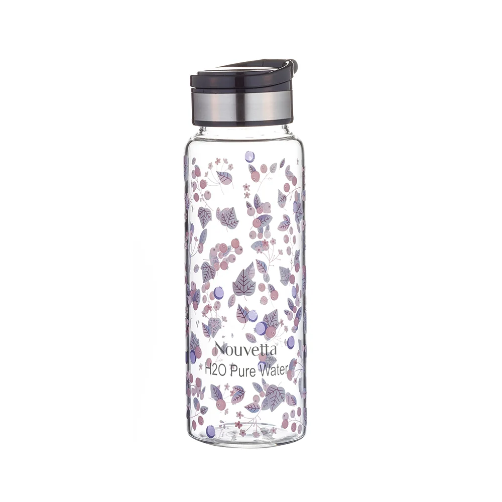 Berry Borosilicate Printed Bottle - Black Lid - 1000 ML