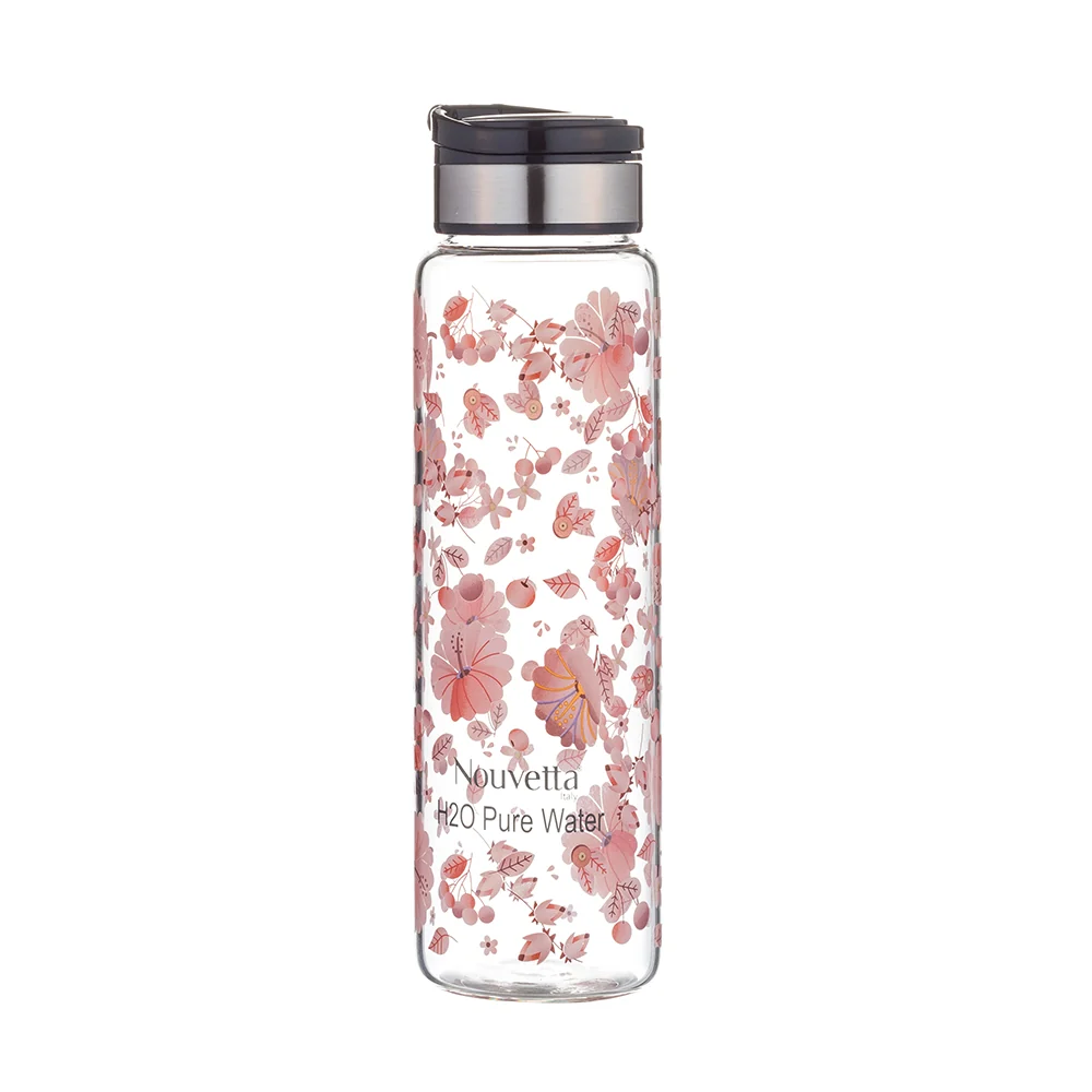 Cherry Borosilicate Printed Bottle - Blue Lid 1000 ML