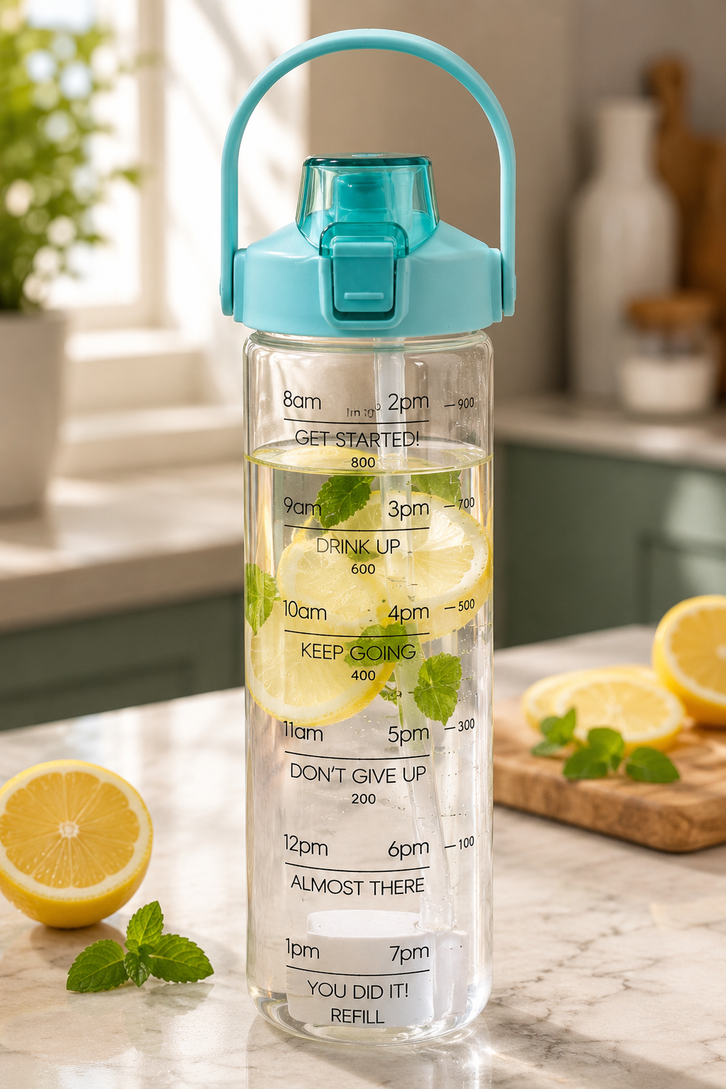 Transparent Motivational Borosilicate Glass Printed Water Bottle 1000ml